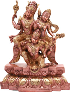 Premium Brass Statue of Lord Vishnu and Goddess Lakshmi Seated on Garuda (Height: 12 Inches)