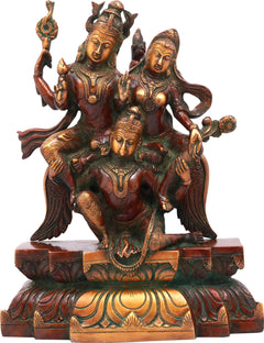 Premium Brass Statue of Lord Vishnu and Goddess Lakshmi Seated on Garuda (Height: 12 Inches)