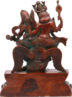 Premium Brass Statue of Lord Vishnu and Goddess Lakshmi Seated on Garuda (Height: 12 Inches)