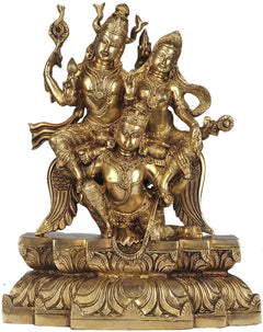 Premium Brass Statue of Lord Vishnu and Goddess Lakshmi Seated on Garuda (Height: 12 Inches)