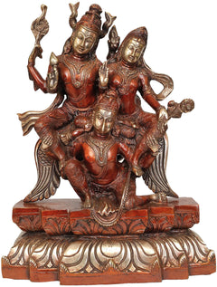 Premium Brass Statue of Lord Vishnu and Goddess Lakshmi Seated on Garuda (Height: 12 Inches)
