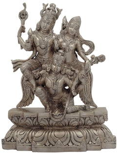 Premium Brass Statue of Lord Vishnu and Goddess Lakshmi Seated on Garuda (Height: 12 Inches)