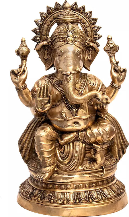 Brass Large Size Ganesha Sculpture (Height 35 Inches)