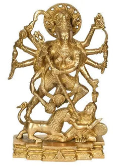 Handcrafted Brass Maa Durga Dashabhujadharini Statue | Traditional Hindu Goddess Sculpture for Home Decor (Height: 11 Inches)