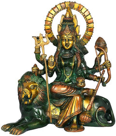 Handcrafted Brass Ashtabhuja Maa Durga Statue | Eight-Armed Goddess Seated on a Lion | Traditional Indian Artistry (Height: 12 Inches)