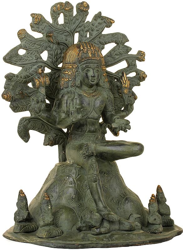 The Magnificence of Dakshinamurti Shiva in Brass | Handmade 12 Inch antique Study Setting