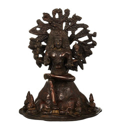 Messingfigur von Dakshinamurti Shiva, sitzend unter Baumkrone, reich verziert