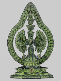 Brass Lord Avalokiteshvara Statue with Striking Aureole | Handmade Buddhist Sculpture for Home Decor (Height: 12 Inches)