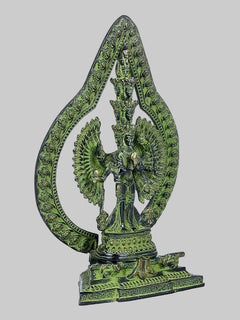 Brass Lord Avalokiteshvara Statue with Striking Aureole | Handmade Buddhist Sculpture for Home Decor (Height: 12 Inches)
