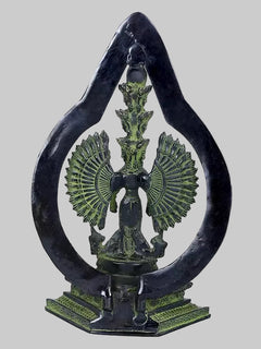 Brass Lord Avalokiteshvara Statue with Striking Aureole | Handmade Buddhist Sculpture for Home Decor (Height: 12 Inches)