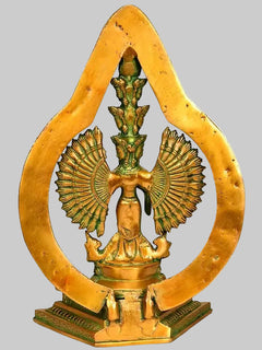 Brass Lord Avalokiteshvara Statue with Striking Aureole | Handmade Buddhist Sculpture for Home Decor (Height: 12 Inches)