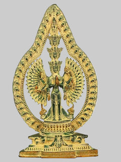 Brass Lord Avalokiteshvara Statue with Striking Aureole | Handmade Buddhist Sculpture for Home Decor (Height: 12 Inches)