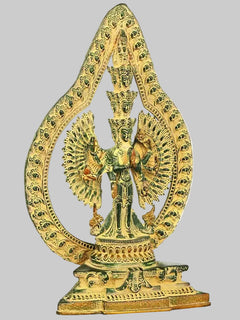 Brass Lord Avalokiteshvara Statue with Striking Aureole | Handmade Buddhist Sculpture for Home Decor (Height: 12 Inches)