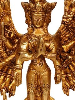 Brass Lord Avalokiteshvara Statue with Striking Aureole | Handmade Buddhist Sculpture for Home Decor (Height: 12 Inches)