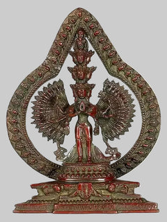 Brass Lord Avalokiteshvara Statue with Striking Aureole | Handmade Buddhist Sculpture for Home Decor (Height: 12 Inches)