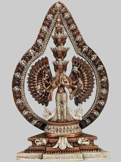 Brass Lord Avalokiteshvara Statue with Striking Aureole | Handmade Buddhist Sculpture for Home Decor (Height: 12 Inches)