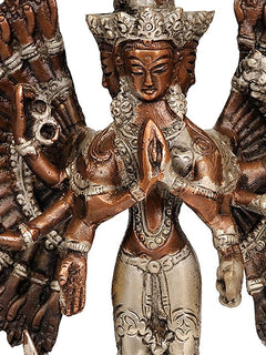 Brass Lord Avalokiteshvara Statue with Striking Aureole | Handmade Buddhist Sculpture for Home Decor (Height: 12 Inches)