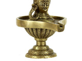 Golden Shiva idol with decorative pedestal and circular tray base, 10 inch