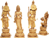 Handmade brass Rama Darbar statues, back and side views of four standing deity figures