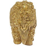 Front view brass elephant statue with detailed figures covering the body, 11-inch