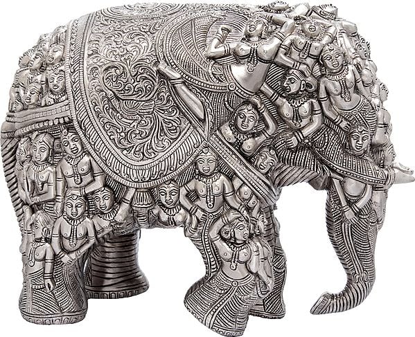 Alluring silver Brass Nari Kunjara Airavata (Elephant) Statue (Height : 11 Inches) Study Setting