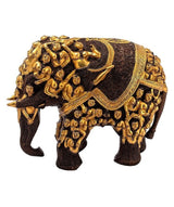 Brass Airavata elephant statue (11 in) with detailed relief figures on body.