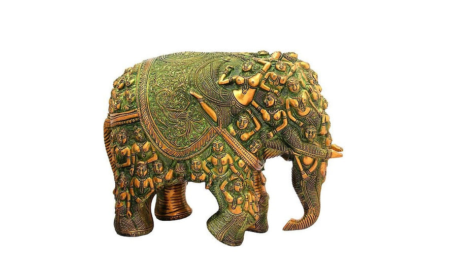 Alluring silver Brass Nari Kunjara Airavata (Elephant) Statue (Height : 12 Inches) Craft Detail