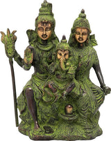 AONA 11-inch brass Shiva Parivar idol, dark green with black and gold detailing