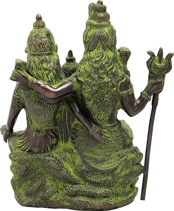 Handmade Brass Shiva Family (Shiva Parivar) Idol | 11 Inches black  green gold Study Setting
