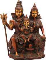 Brass Shiva Parivar family idol, 11-inch double chala, seated with trident