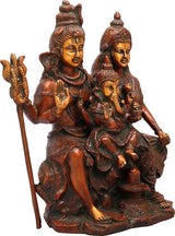 Double chala brass Shiva family idol with trident and small seated figure