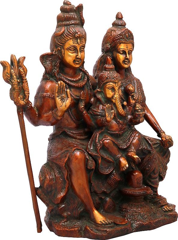 Handmade Brass Shiva Family (Shiva Parivar) Idol | 11 Inches Double Chala
