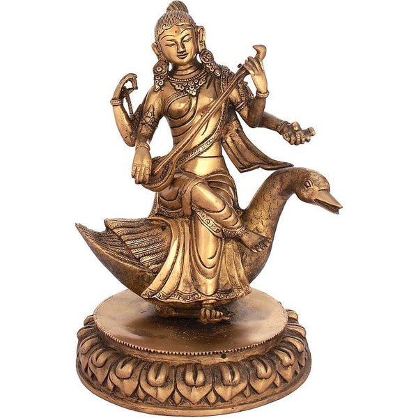 Goddess Saraswati Brass Idol | Handmade 13 inches