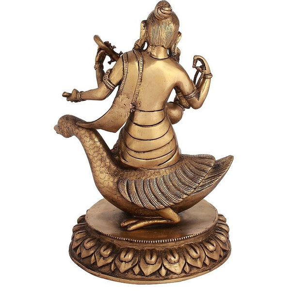 Goddess Saraswati Brass Idol | Handmade 13 inches Study Setting