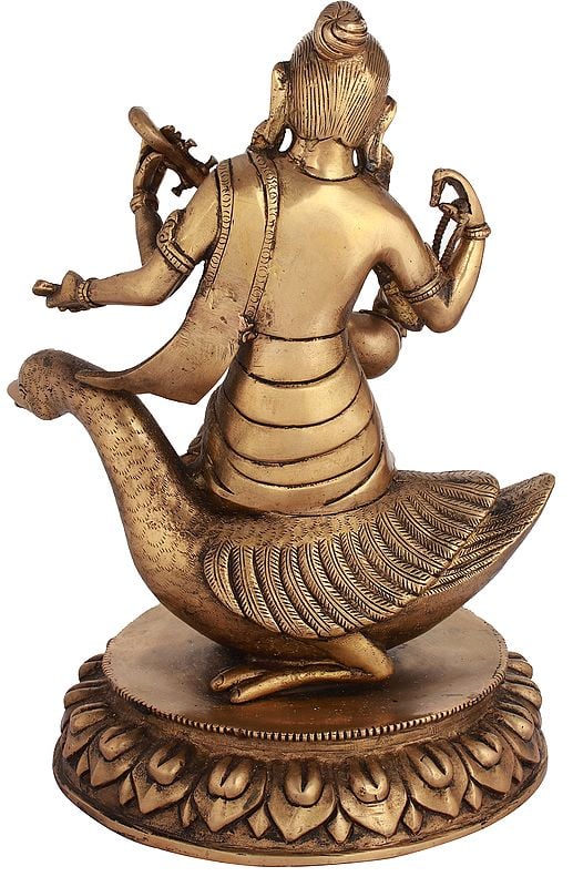 Goddess Saraswati Brass Idol | Handmade 13 inches