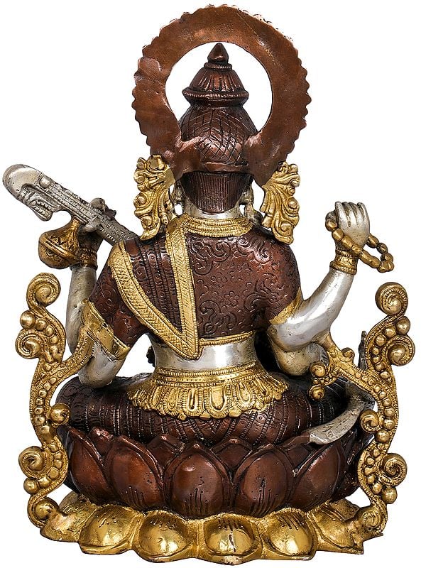 Handmade Kamalasana Goddess Saraswati in Brass 12 inches