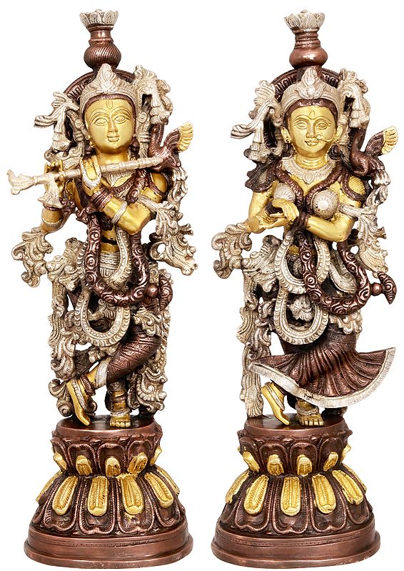 Brass Adorned Radha Krishna Idol (Height :20 Inches)