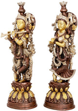 Brass Radha-Krishna idol, flute and decorative ornaments, 20 inch height, side view