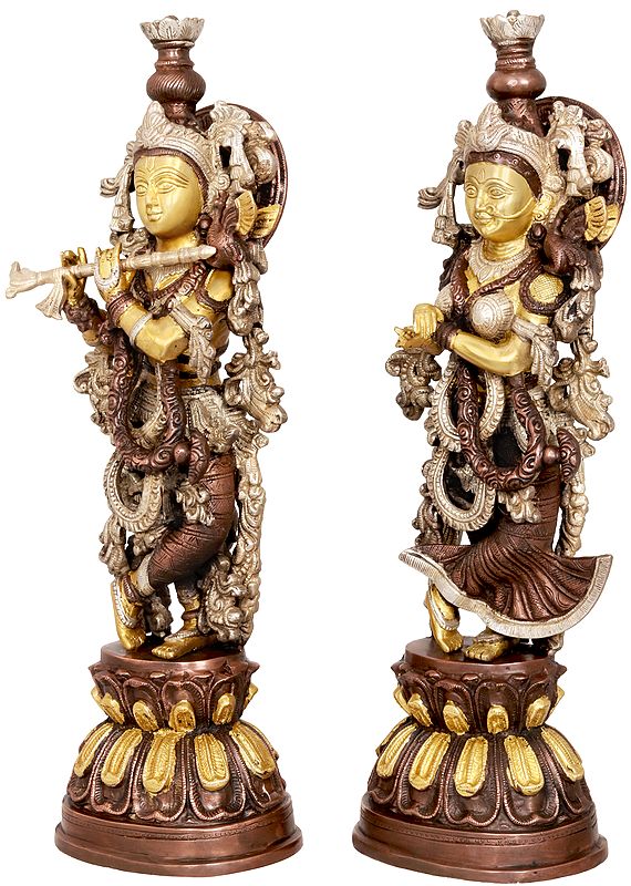 Brass Adorned Radha Krishna Idol (Height :20 Inches)
