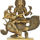 Handmade Polish Brass Statue of Enchanting Devi Saraswati Seated on Her Peacock 19 Inches