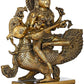 Handmade Polish Brass Statue of Enchanting Devi Saraswati Seated on Her Peacock 19 Inches