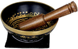 Brass Tibetan sound bowl with Vishwa Vajra design and wooden mallet