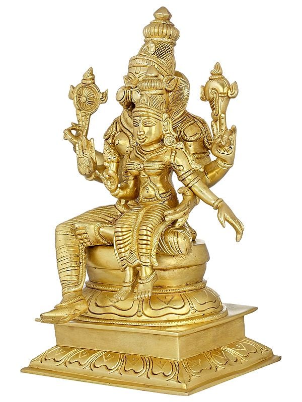 Brass Narasimha with Lakshmi (Height: 15 Inches) Entryway Setting