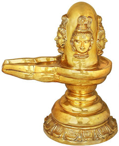 Large brass four-faced Mukhalingam sculpture, raised arm, 36 in