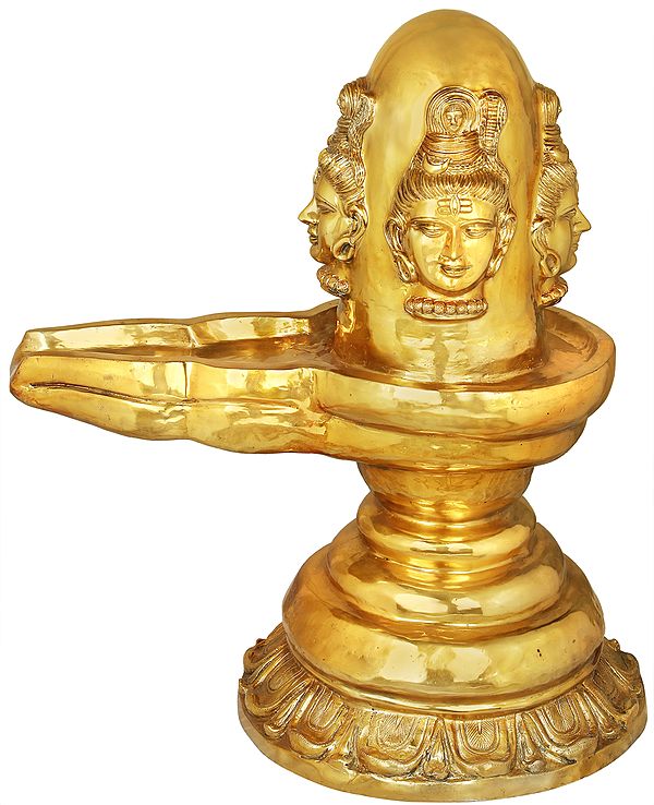 Brass Large Size Four Faced Mukhalingam Sculpture (Height: 36 Inches)