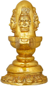 Brass four-faced Mukhalingam sculpture with serene faces, rounded base, 36 in