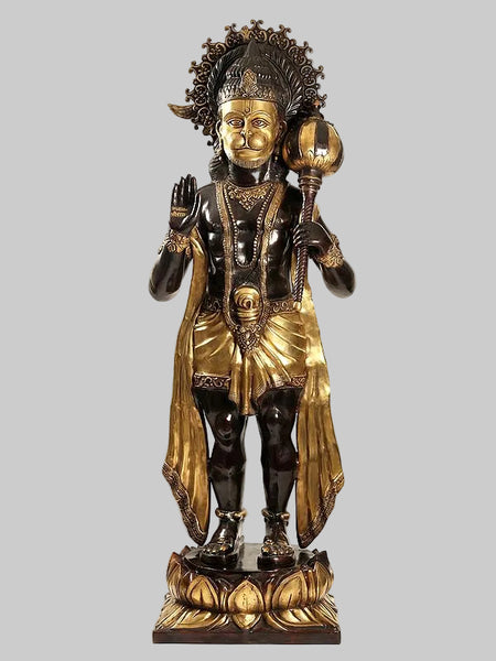 Brass Super Large Blessing Hanuman Sculpture (Height:77 Inches)