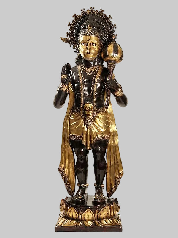 Brass Super Large Blessing Hanuman Sculpture (Height:77 Inches)