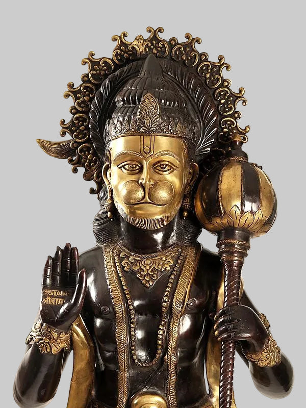 Brass Super Large Blessing Hanuman Sculpture (Height:77 Inches) Craft Detail