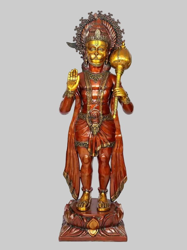 Brass Super Large Blessing Hanuman Sculpture (Height:77 Inches)